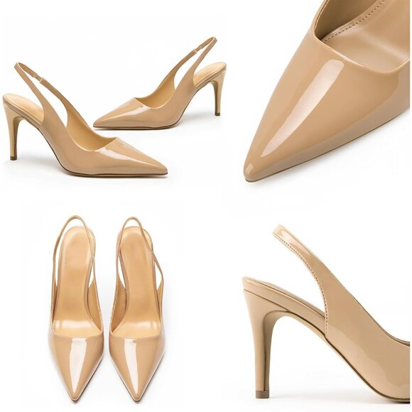 🆕Women's Nude Pointed Toe Stiletto Heel Closed Toe Pumps Slip on Heels - Picture 4 of 6